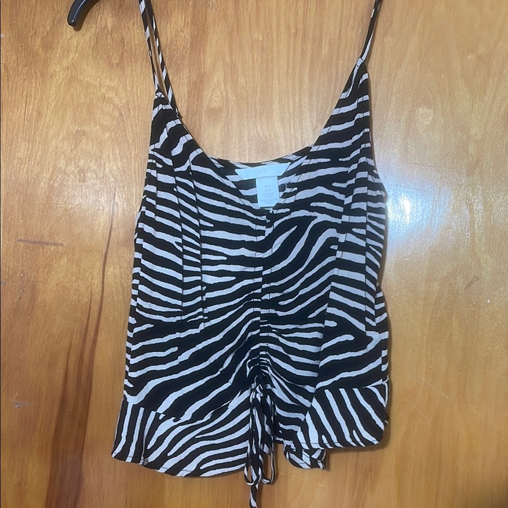 H&M Black and White Zebra Print Tie Front Camisole